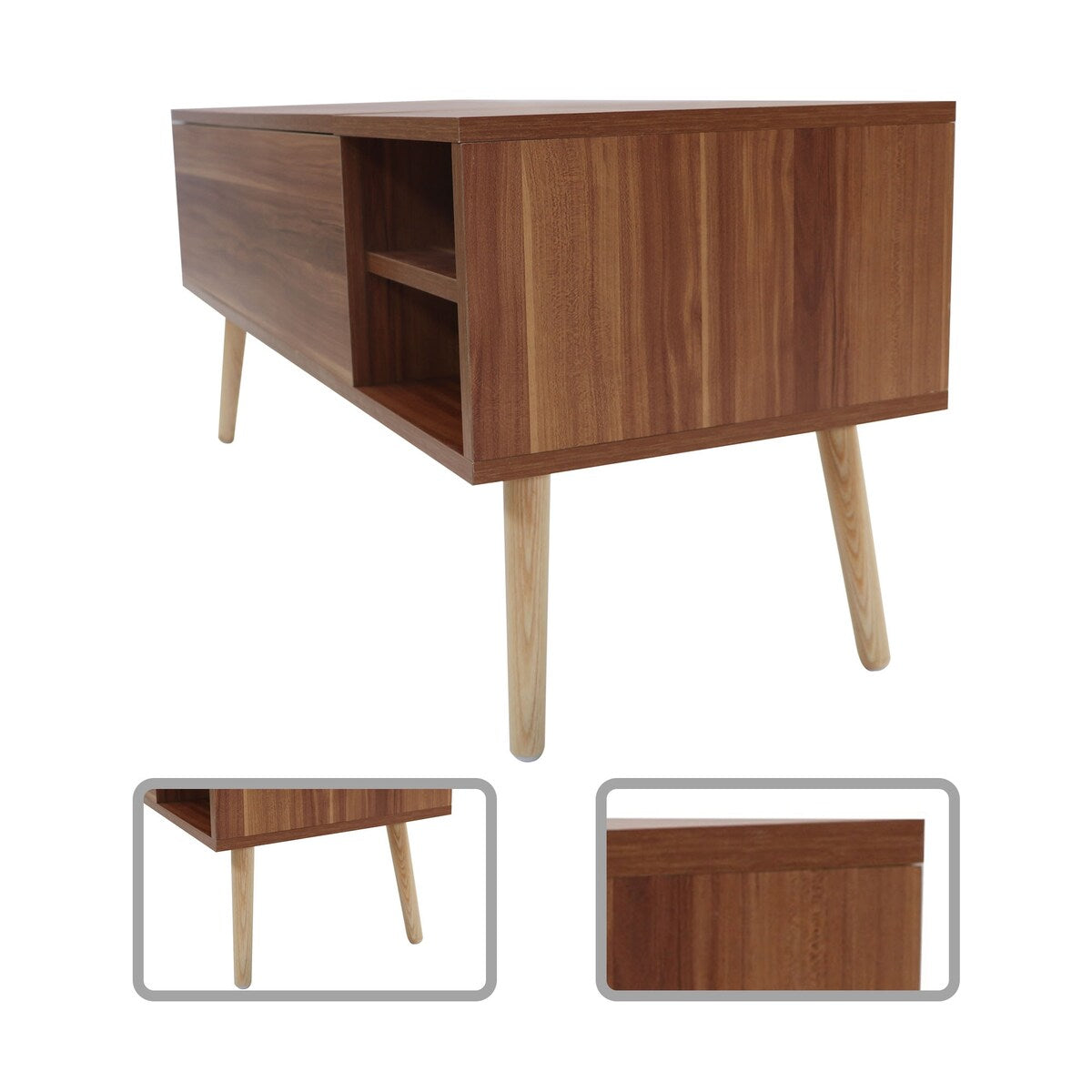 Stylish Minimalist Wooden Rectangular Coffee Table with Lift Table Top