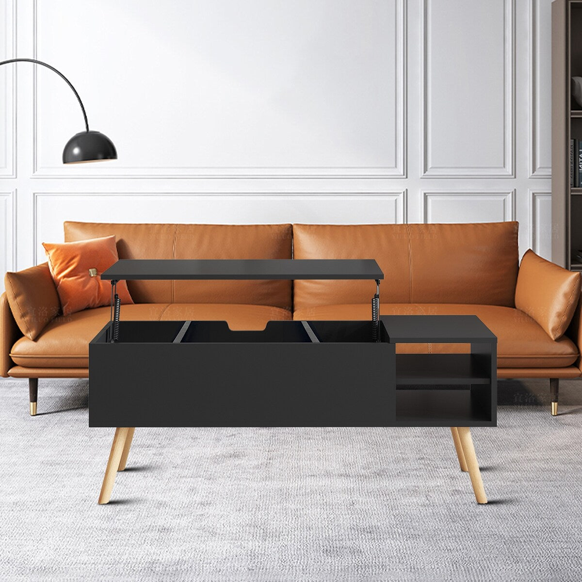Stylish Minimalist Wooden Rectangular Coffee Table with Lift Table Top