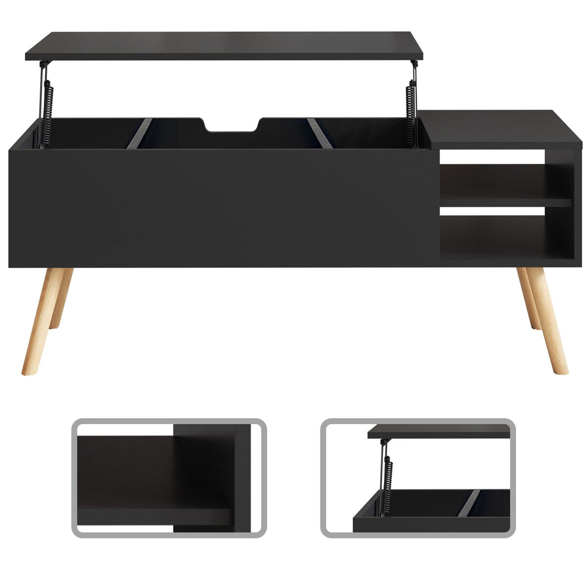 Stylish Minimalist Wooden Rectangular Coffee Table with Lift Table Top
