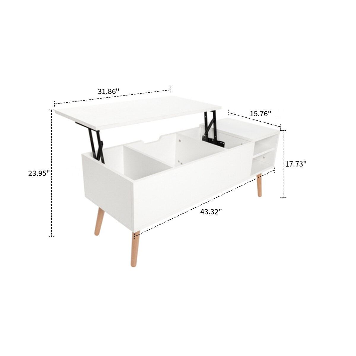 Stylish Minimalist Wooden Rectangular Coffee Table with Lift Table Top