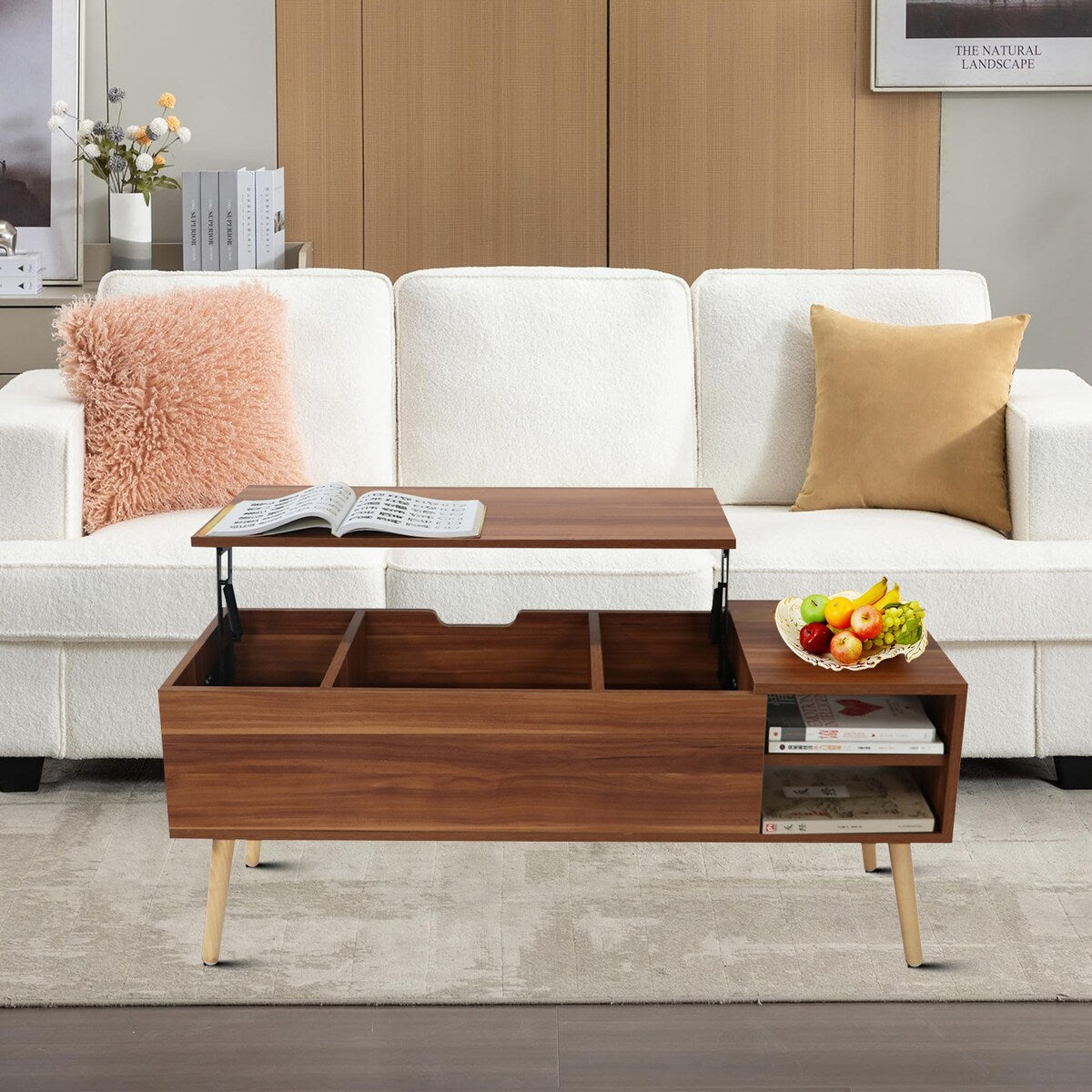 Stylish Minimalist Wooden Rectangular Coffee Table with Lift Table Top