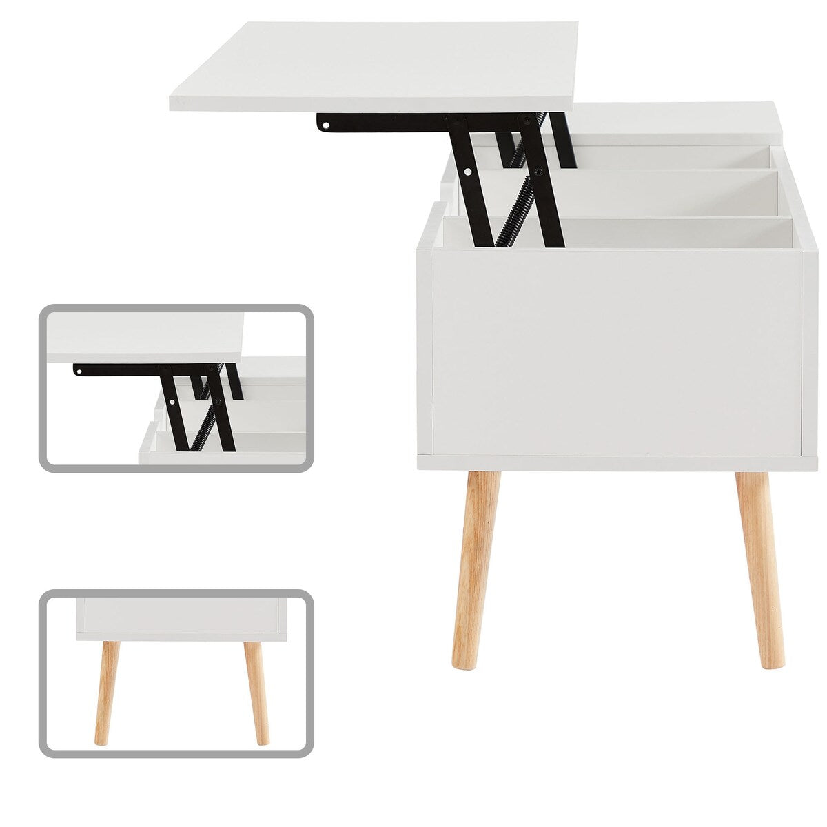 Stylish Minimalist Wooden Rectangular Coffee Table with Lift Table Top