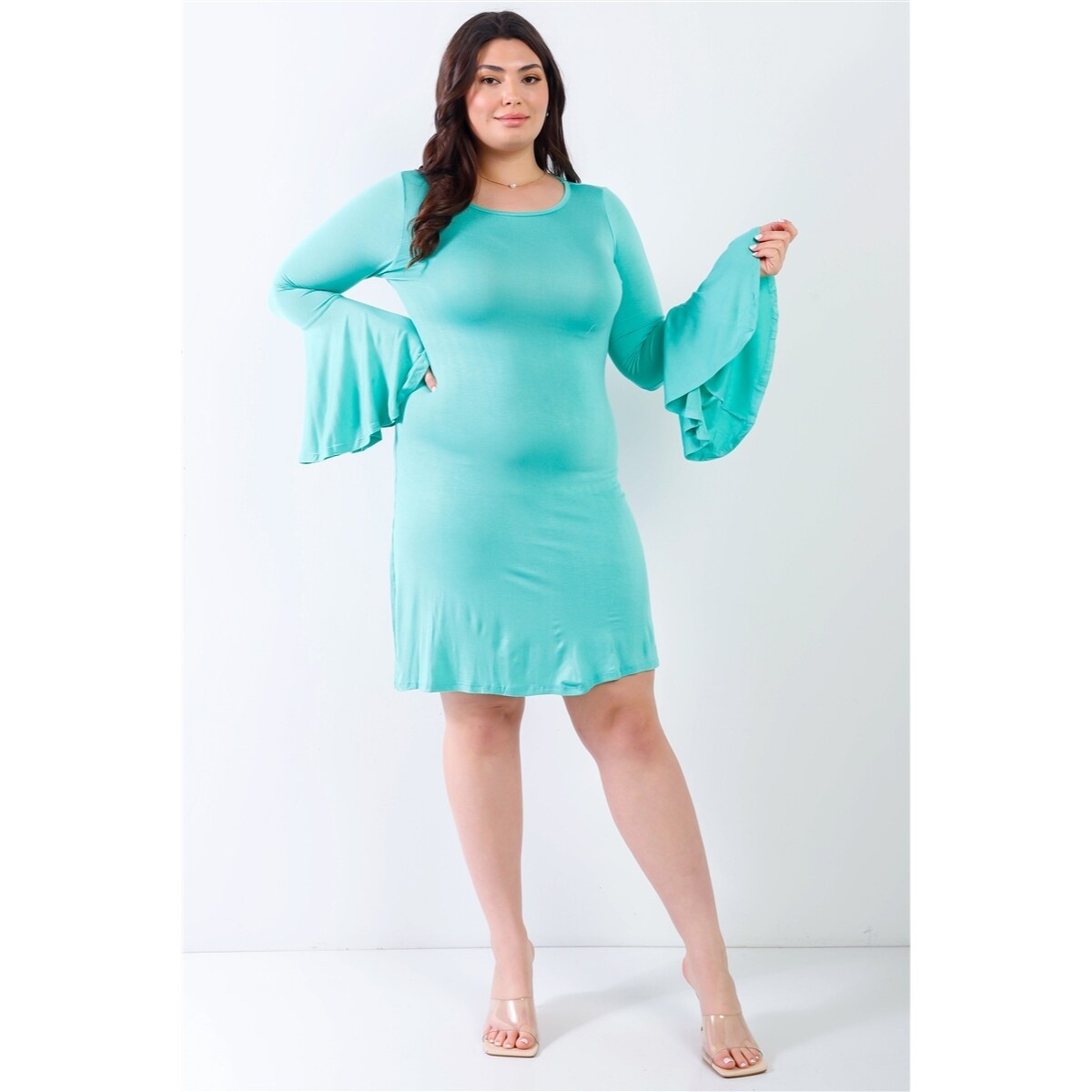 Stylish Plus Size Bell Long Sleeve Mini Dress – Flattering and Trendy