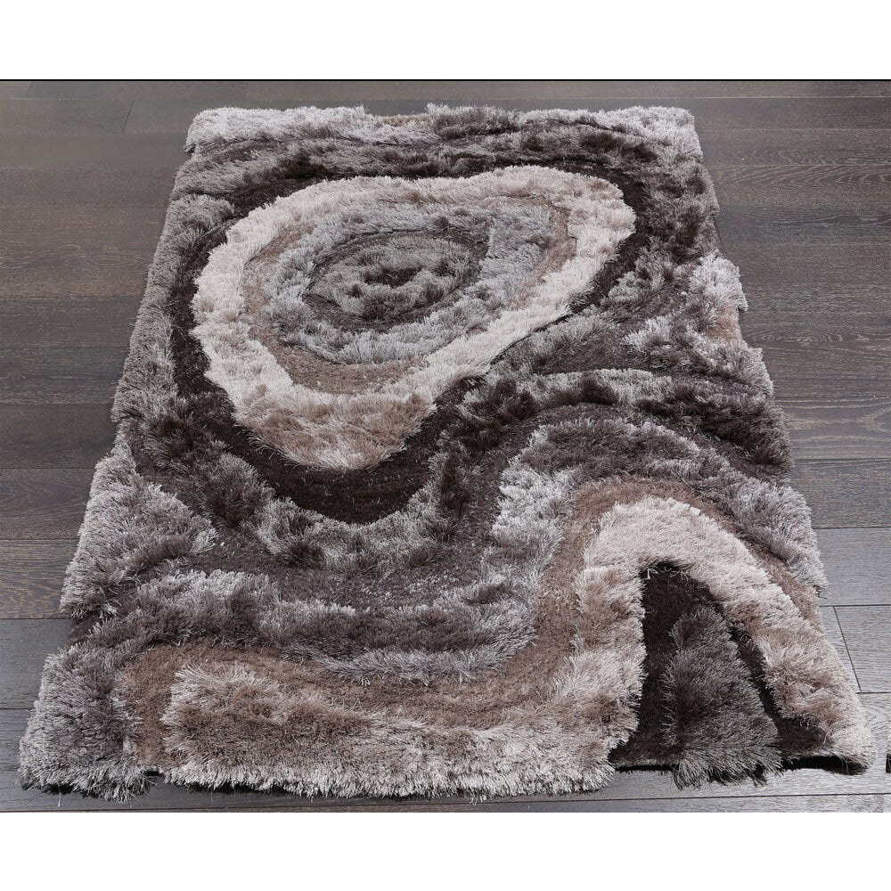 Stylish Swirl Grey Shag Swirl Pattern Area Rug