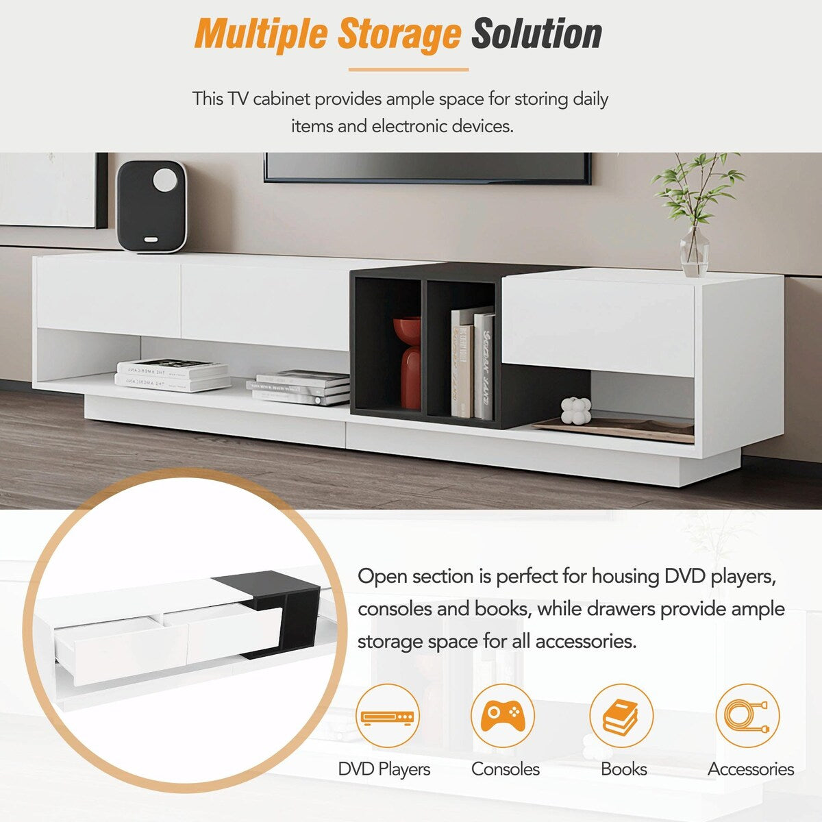 Stylish TV Stand with Storage, Two-Tone Media Console for up to 80'' TVs