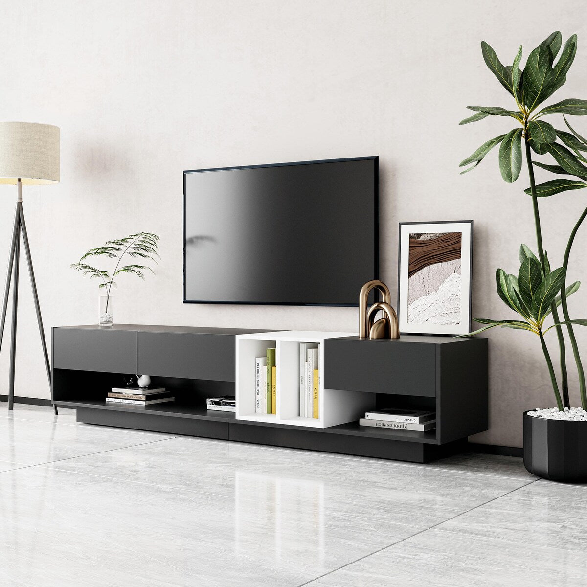 Stylish TV Stand with Storage, Two-Tone Media Console for up to 80'' TVs