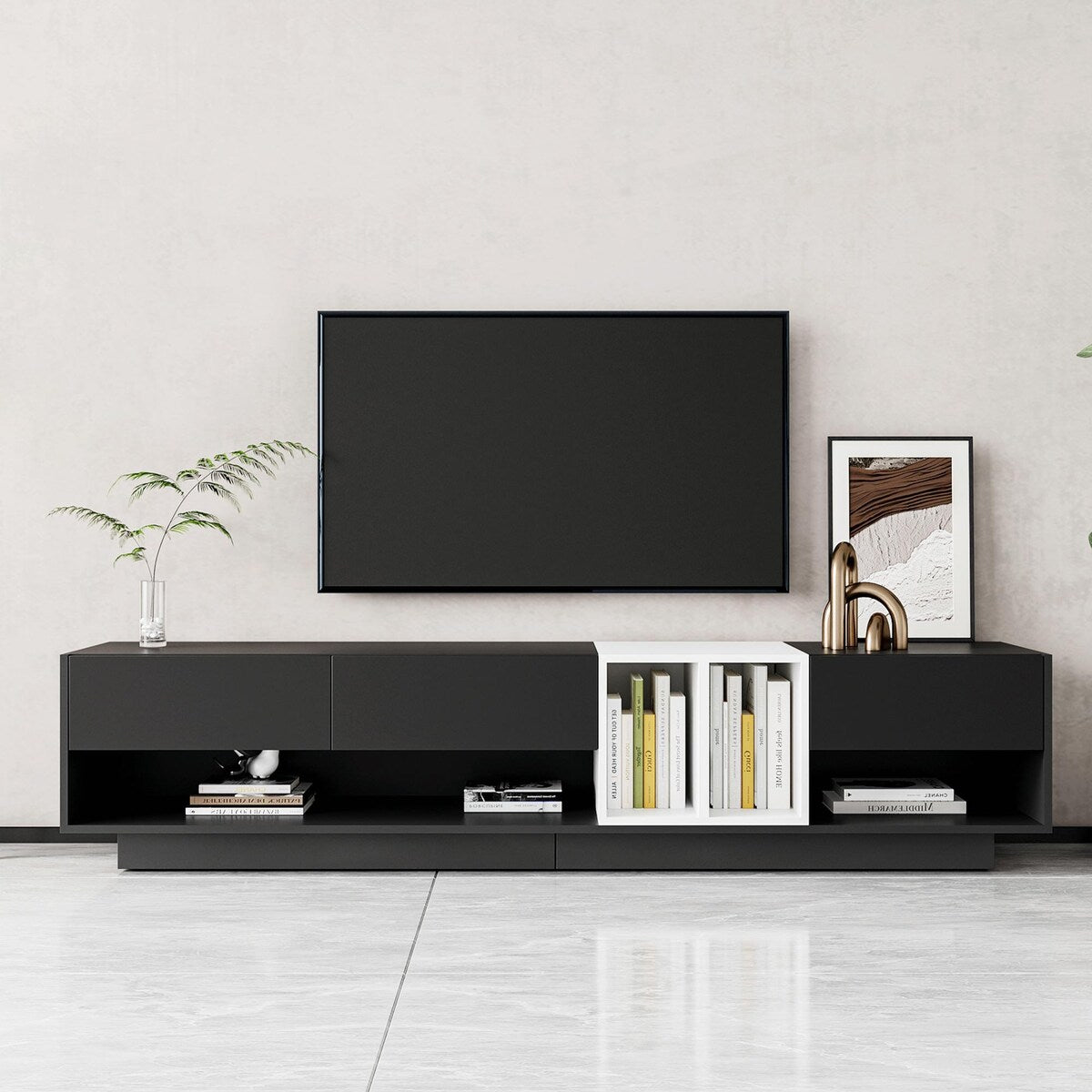 Stylish TV Stand with Storage, Two-Tone Media Console for up to 80'' TVs