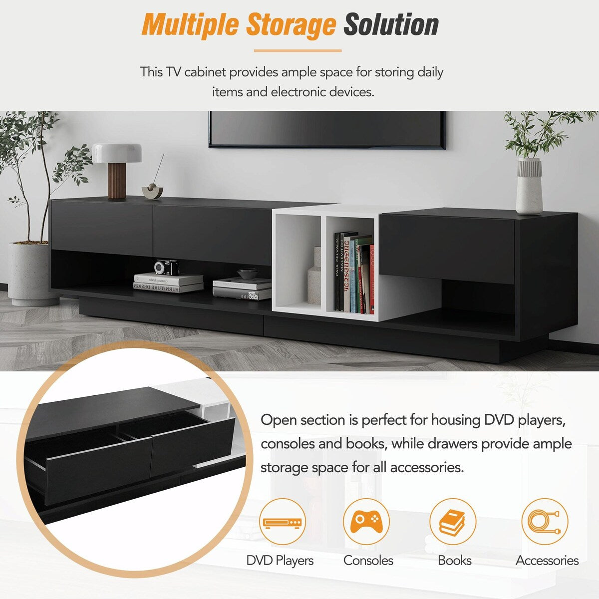 Stylish TV Stand with Storage, Two-Tone Media Console for up to 80'' TVs