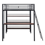 Stylish & Simple Metal Frame Full Size Loft Metal Bed with 3 Layers of Shelves, Whiteboard and Desk, Maximized Space, Black