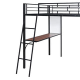 Stylish & Simple Metal Frame Full Size Loft Metal Bed with 3 Layers of Shelves, Whiteboard and Desk, Maximized Space, Black