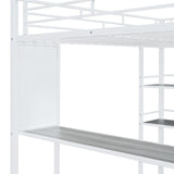 Stylish & Simple Metal Frame Full Size Loft Metal Bed with 3 Layers of Shelves, Whiteboard and Desk, Maximized Space, Black