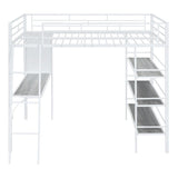 Stylish & Simple Metal Frame Full Size Loft Metal Bed with 3 Layers of Shelves, Whiteboard and Desk, Maximized Space, Black