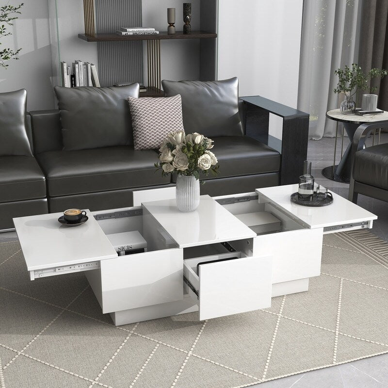 Stylish multi-functional coffee table, 2 large hidden lockers, retractable cocktail table