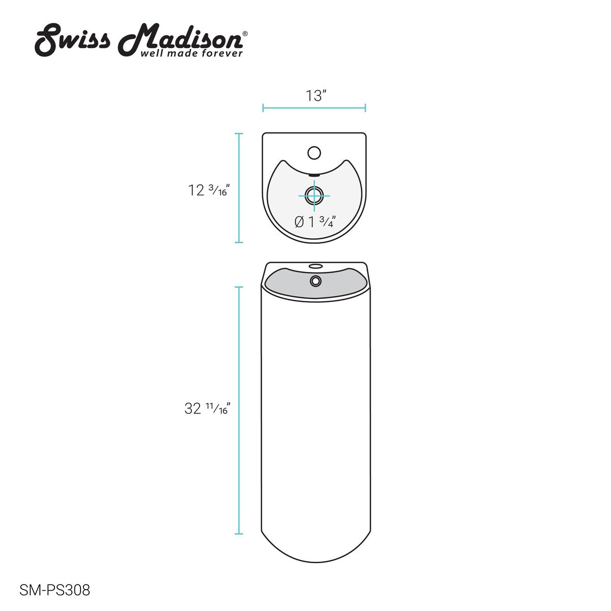 Sublime Rounded Basin Pedestal sink