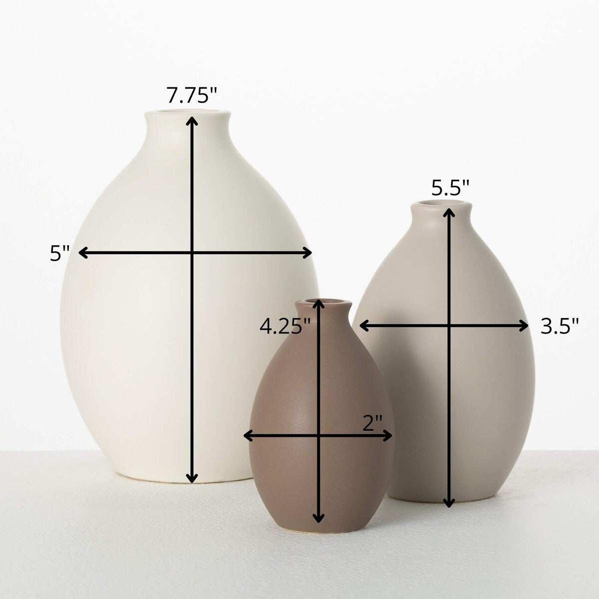 Sullivans 7.75", 5.5" & 4.25" Matte Teardrop Vase Set of 3, Ceramic
