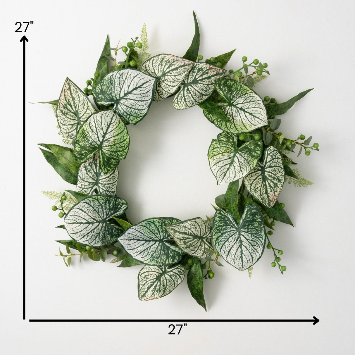 Sullivans Artificial Caladium Eucalyptus Wreath; Green