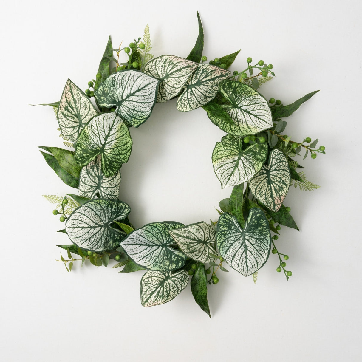 Sullivans Artificial Caladium Eucalyptus Wreath; Green