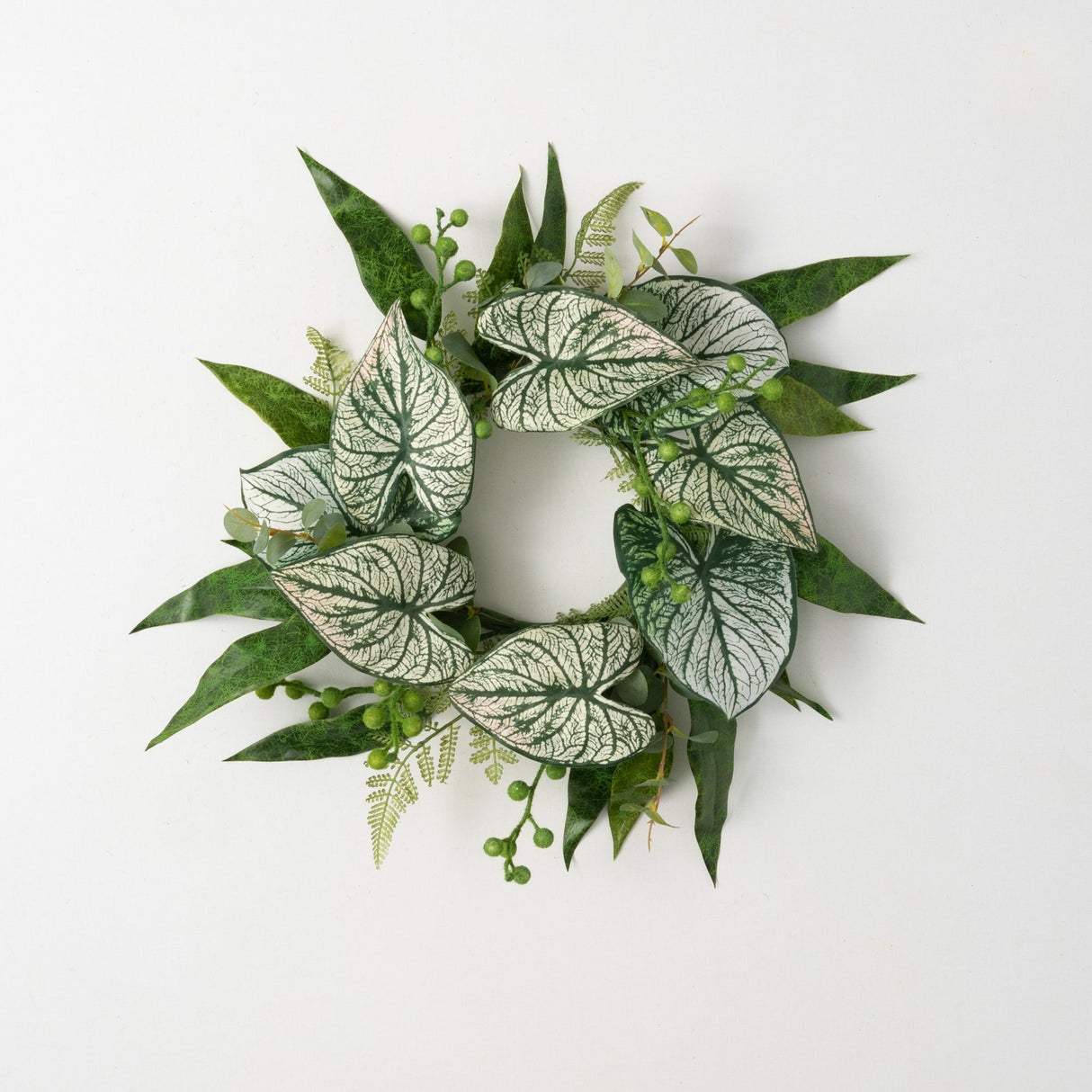 Sullivans Artificial Caladium Eucalyptus Wreath; Green