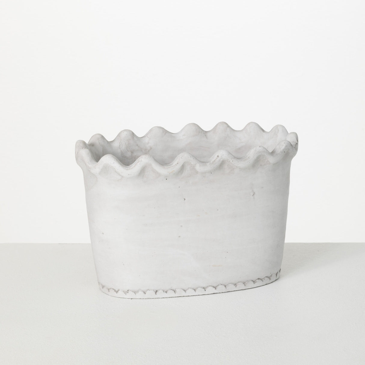 Sullivans Scalloped Edge Dish Garden Ceramic Planter 6.5"H White - 9.5"L x 4.75"W x 6.25"H