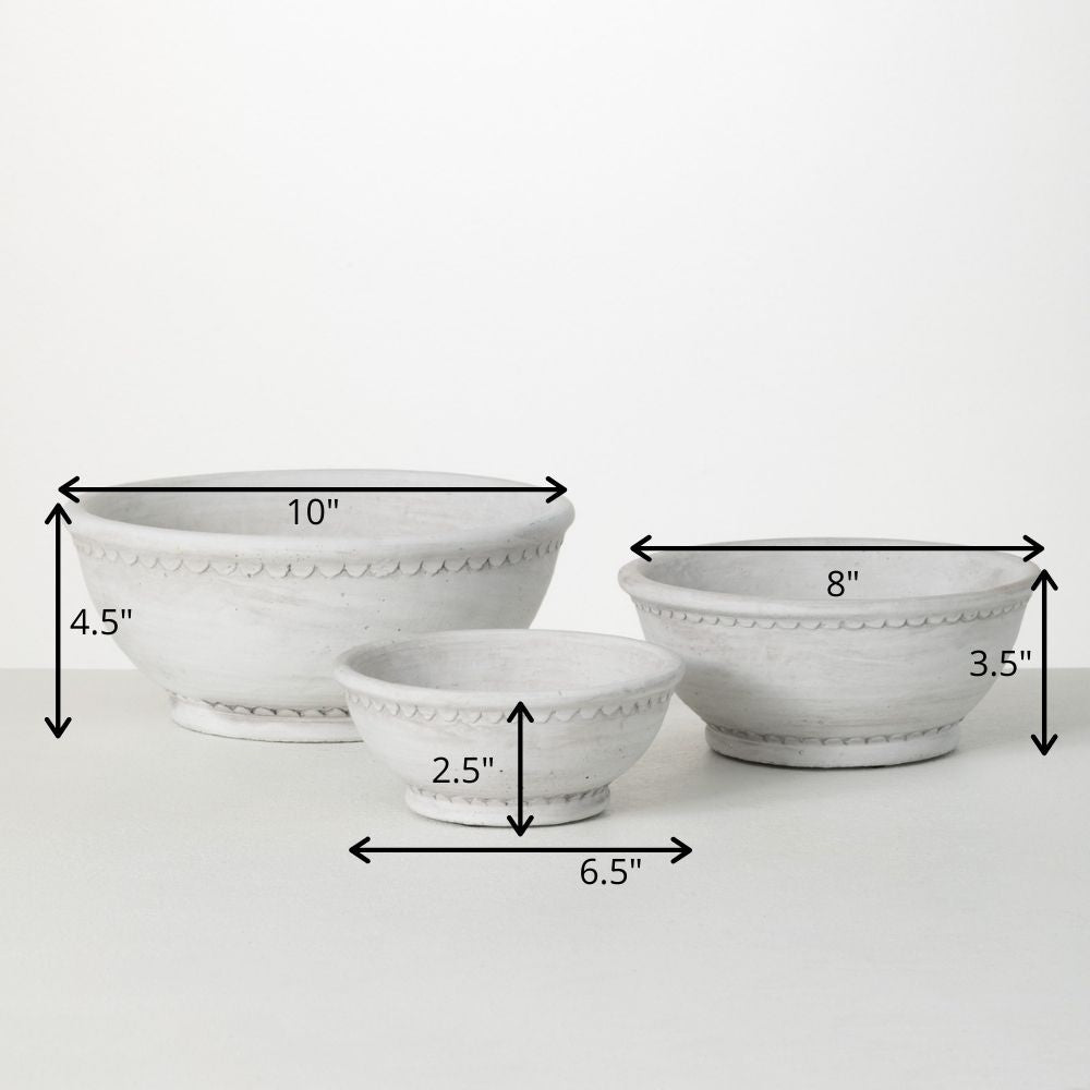 Sullivans Whitewashed Garden Ceramic Planter Bowl Set of 3, 4.5"H, 3.5"H & 2.75"H White