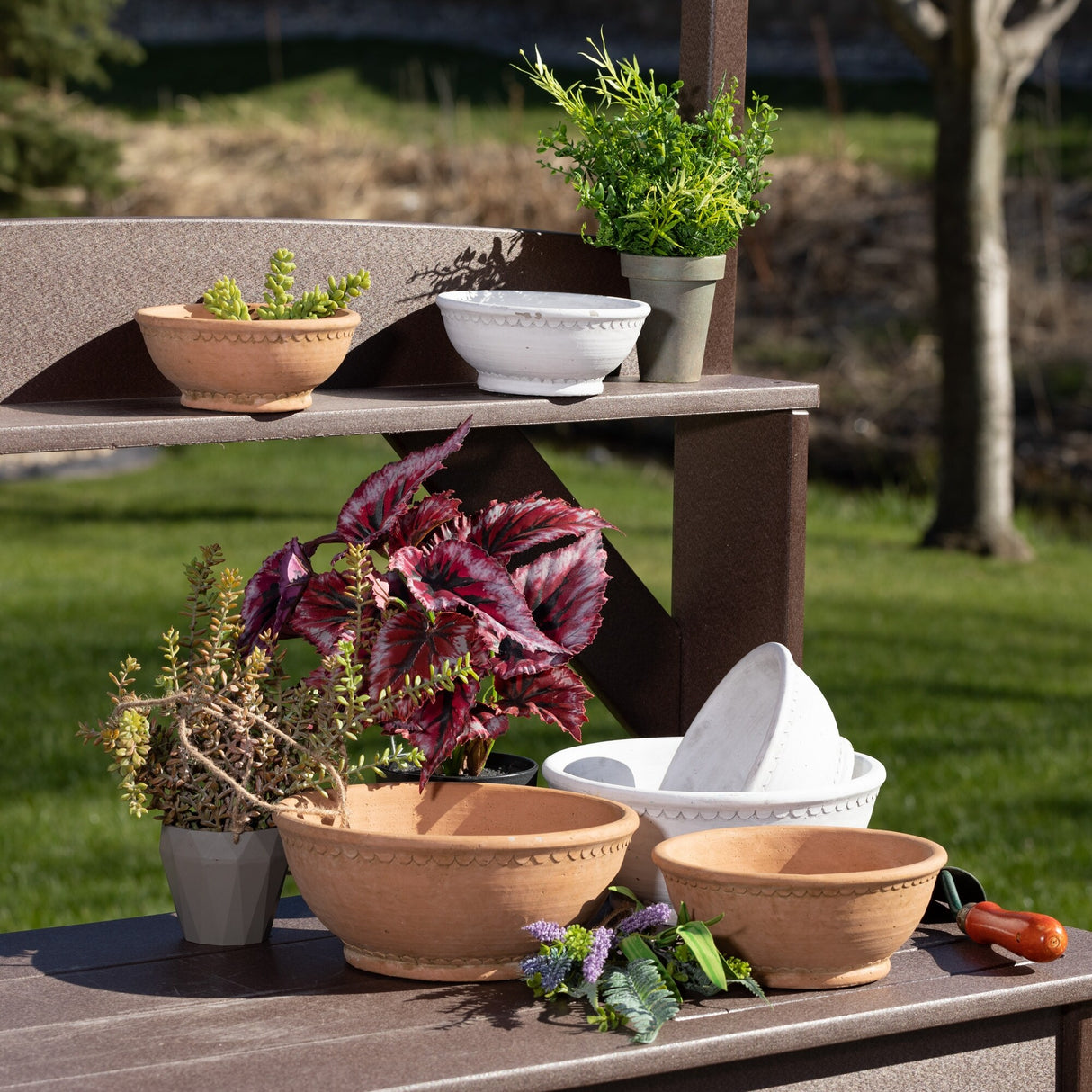 Sullivans Whitewashed Garden Ceramic Planter Bowl Set of 3, 4.5"H, 3.5"H & 2.75"H White