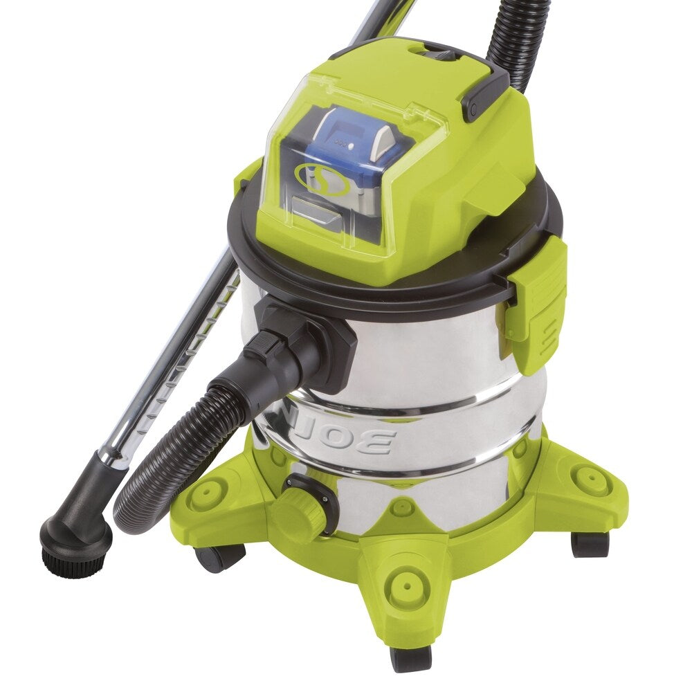Sun Joe 24-Volt iON Cordless Portable Stainless Steel Wet/Dry Vacuum - 9' x 12'