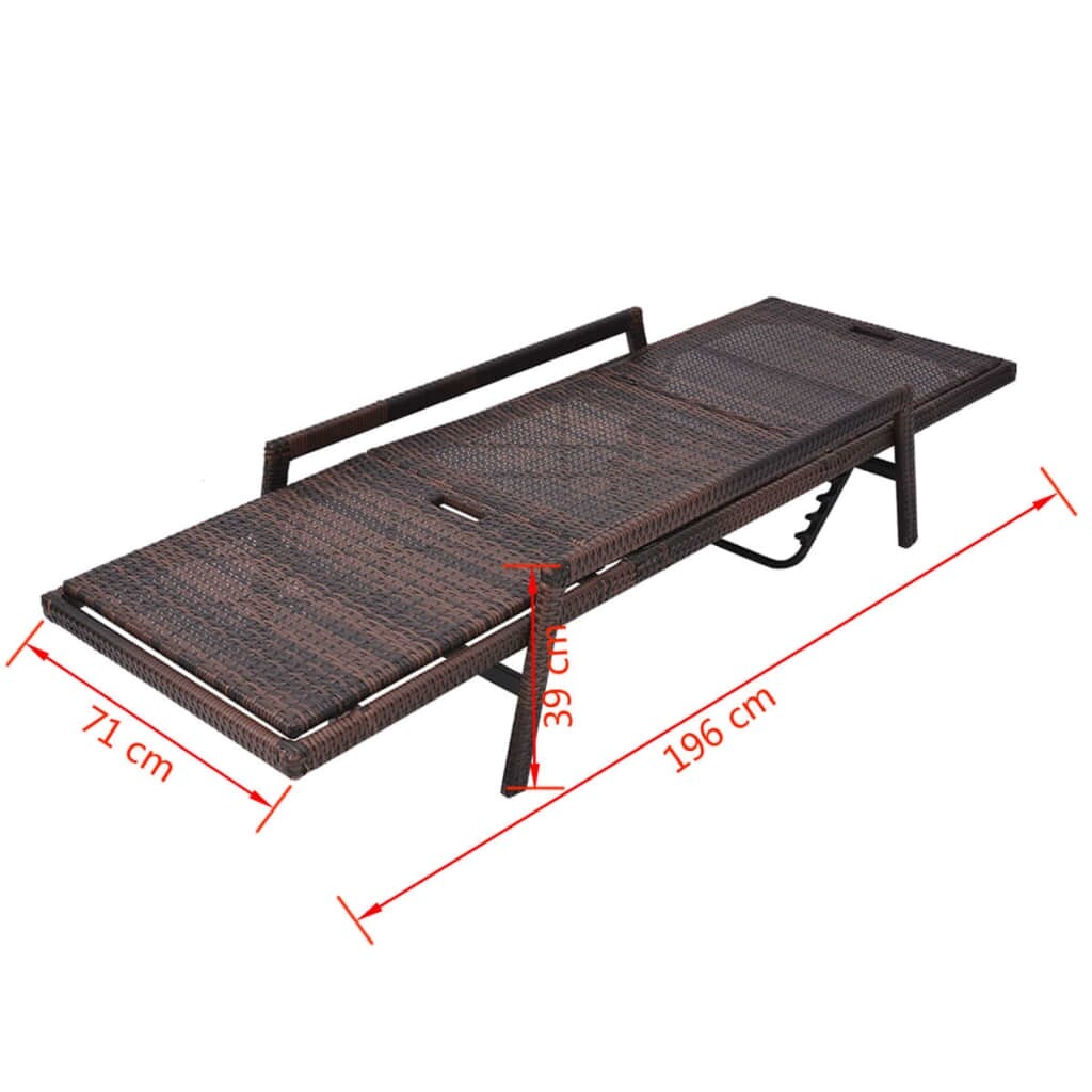 Sun Lounger with Cushion Poly Rattan Brown
