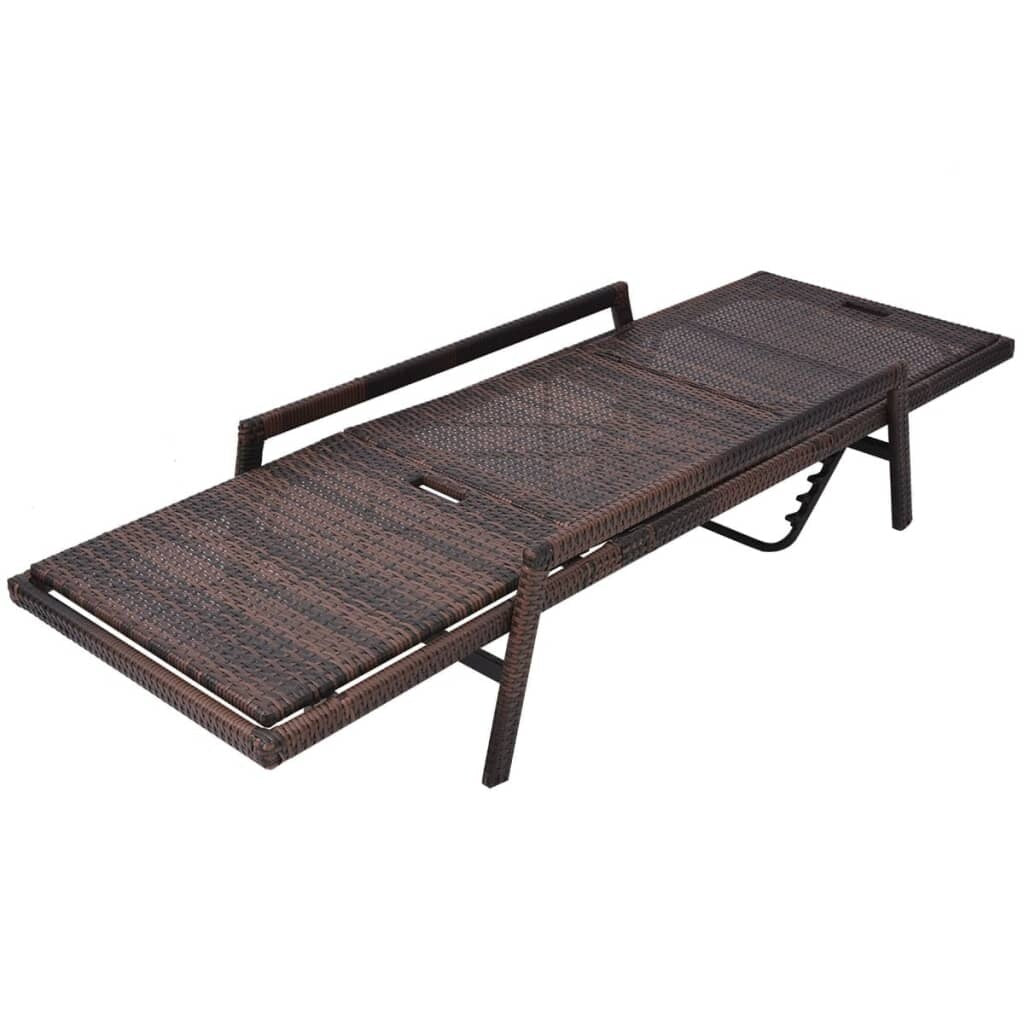 Sun Lounger with Cushion Poly Rattan Brown