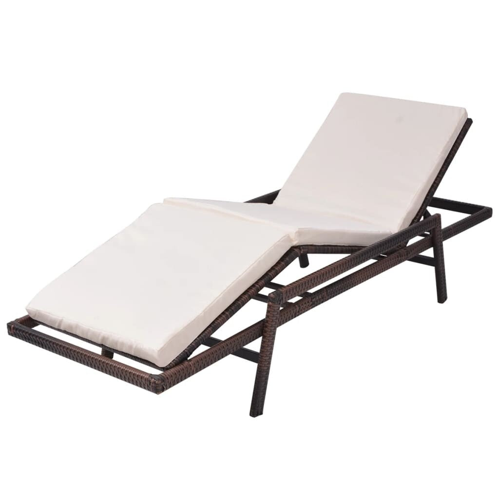 Sun Lounger with Cushion Poly Rattan Brown