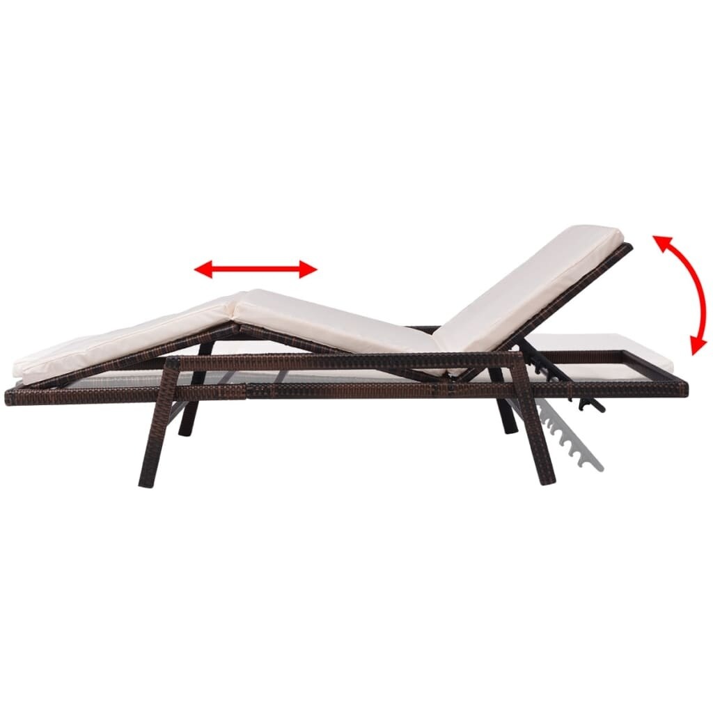 Sun Lounger with Cushion Poly Rattan Brown