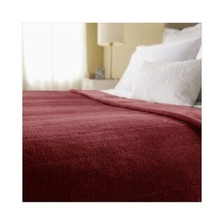 Sunbeam Channeled Velvet Plush Electric Heated Blanket Twin Garnet Red