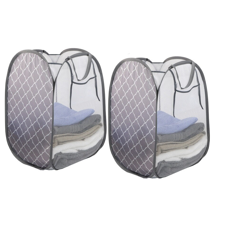 Sunbeam Nylon Mesh Pop-up Laundry Hamper with Carry Handles (Set of 2)
