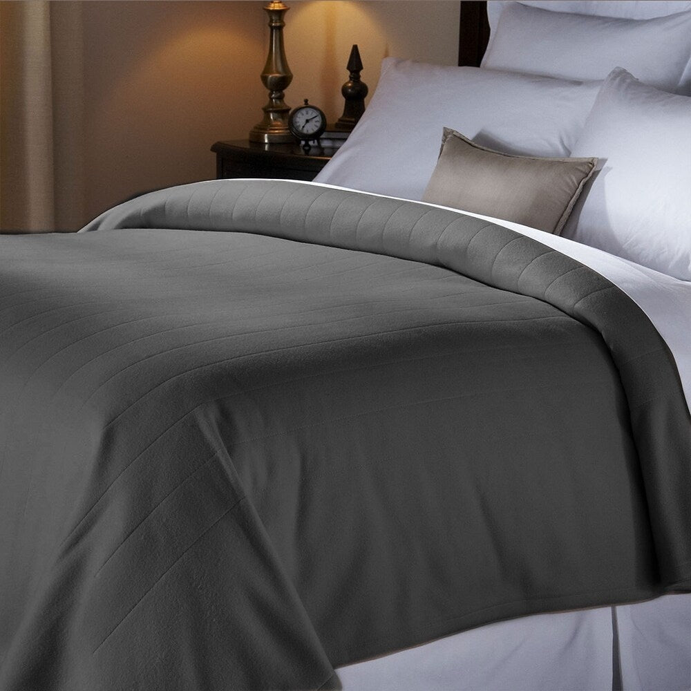 Sunbeam Quilted Fleece Electric Heated Blanket Twin Slate Gray LC12