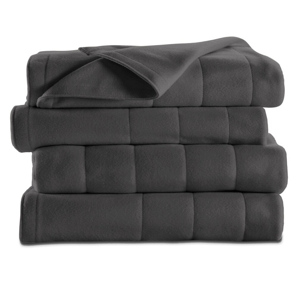 Sunbeam Quilted Fleece Electric Heated Blanket Twin Slate Gray LC12