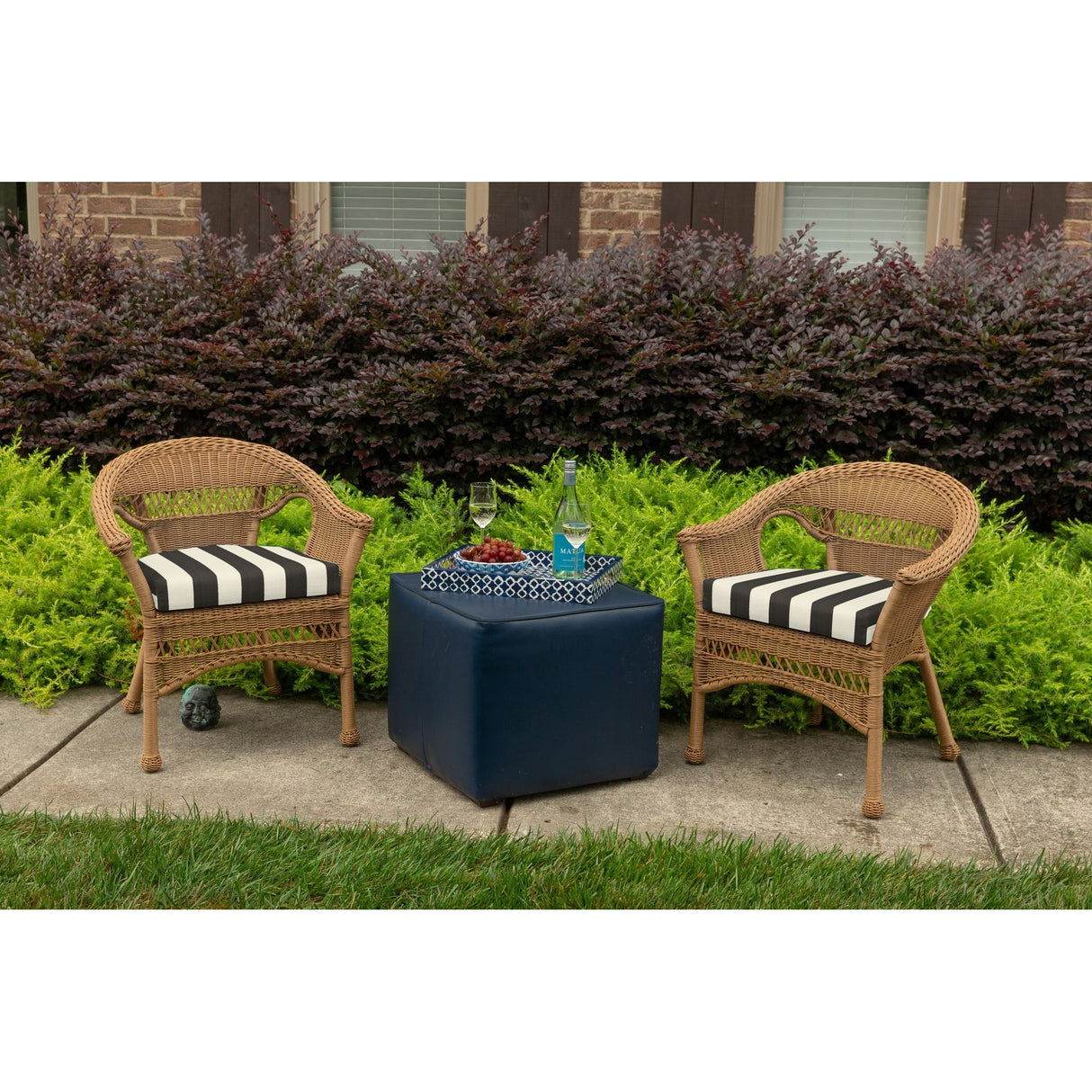 Sunbrella&reg; Stripe Fabric 1-Piece Indoor/Outdoor Wicker Seat Pad, 18"W x 18"L, Dolce Mango