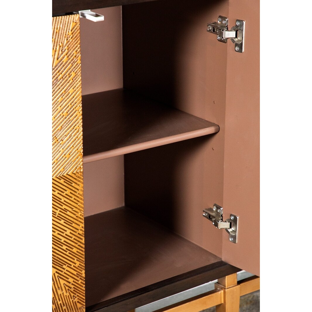 Sunburst 4-Door Accent Cabinet in Brown And Antique Gold