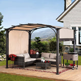 Sunjoy 8.5 ft. x 13 ft. Steel Arched Pergola with Natural Wood Looking Finish and Tan Shade