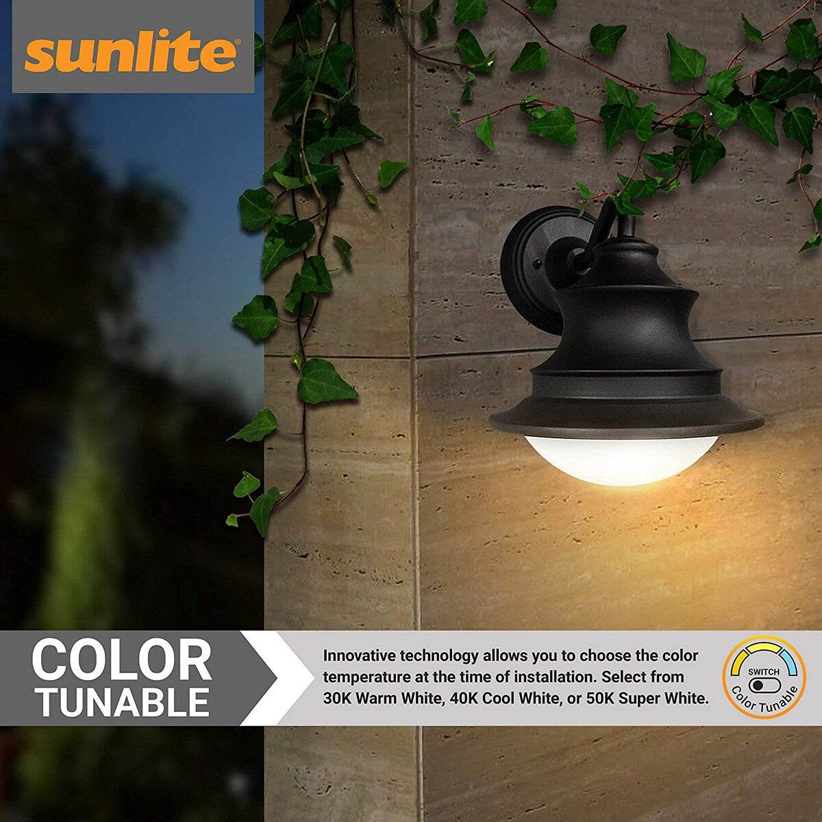 Sunlite Black LED CCT Color Tunable Switch 3000K, 4000K, 5000K Outdoor Barn Light Sconce - 8.7 in