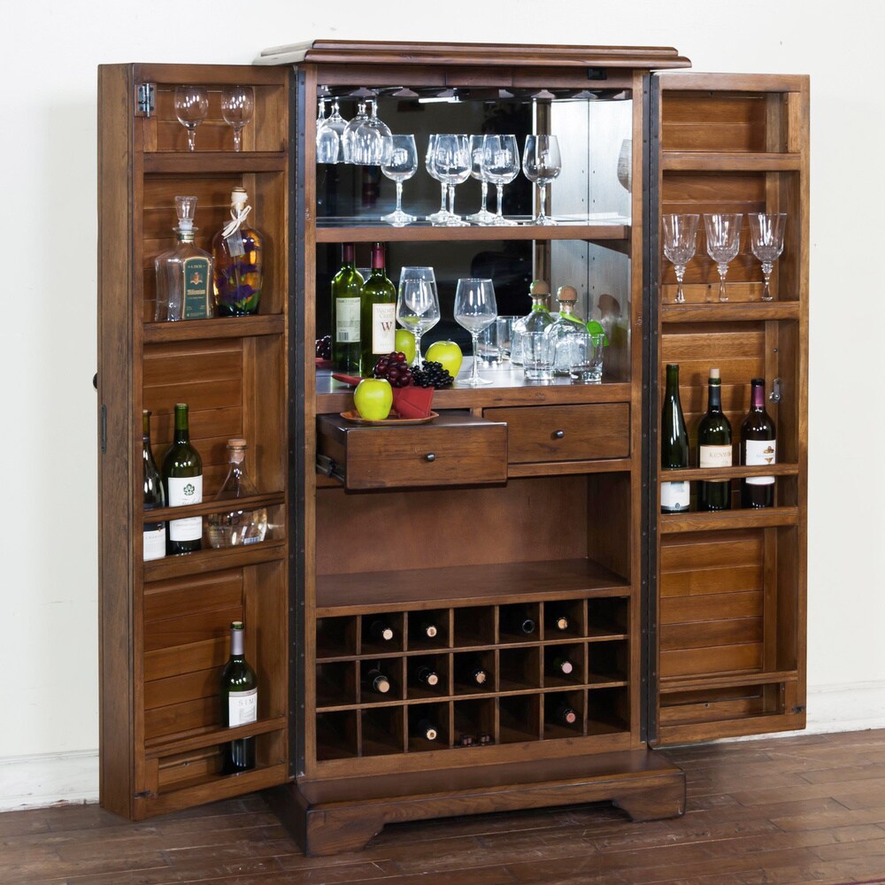 Sunny Designs Savannah Charcoal Walnut Bar Armoire with Wine Storage