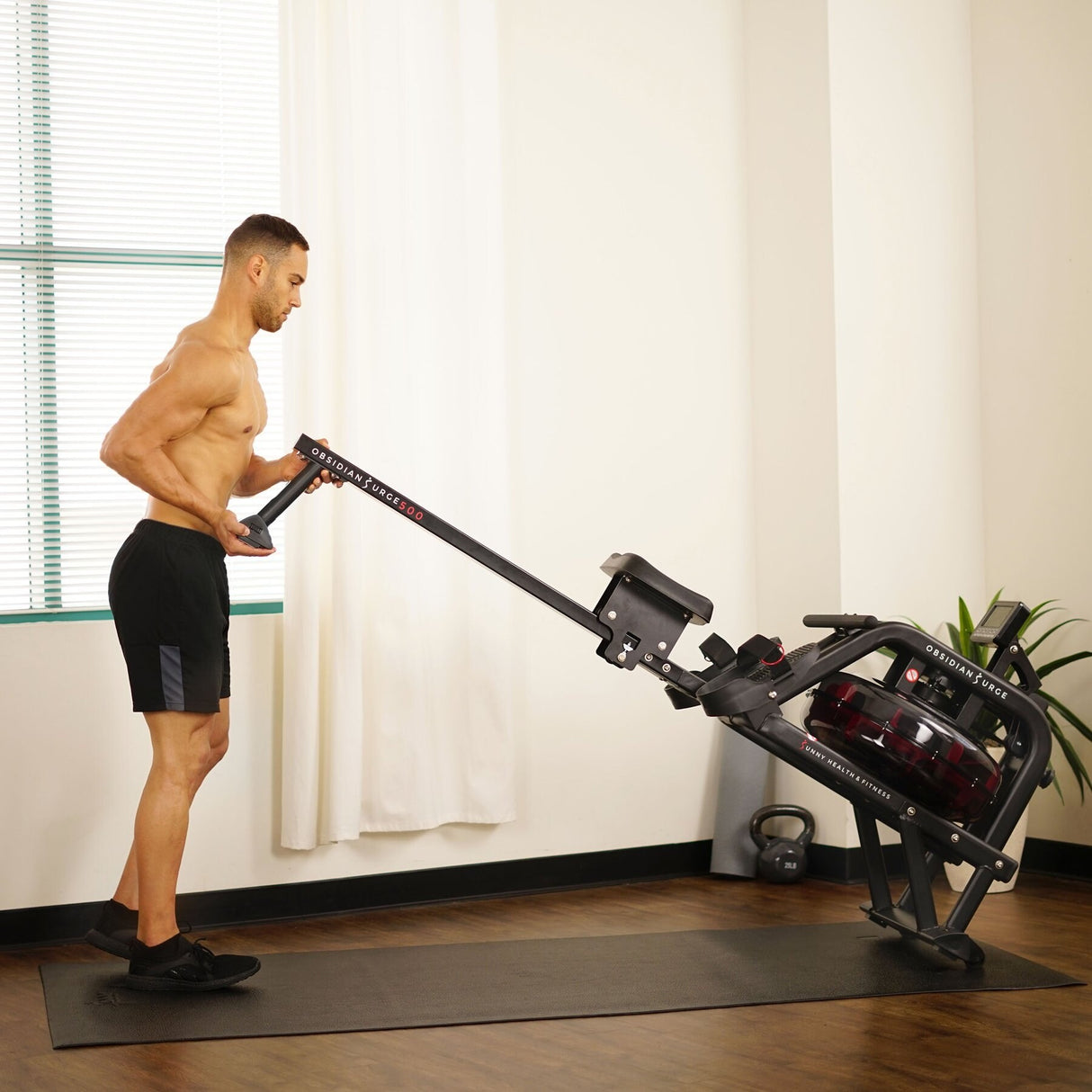Sunny Health Fitness Obsidian Surge Water Rowing Machine -SF-RW5713