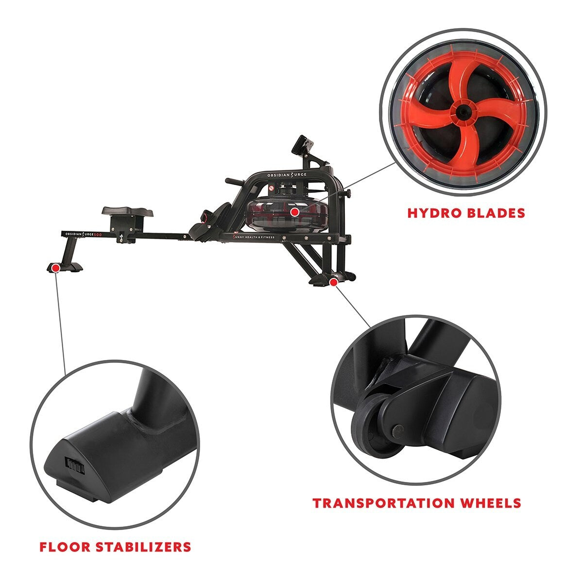 Sunny Health Fitness Obsidian Surge Water Rowing Machine -SF-RW5713
