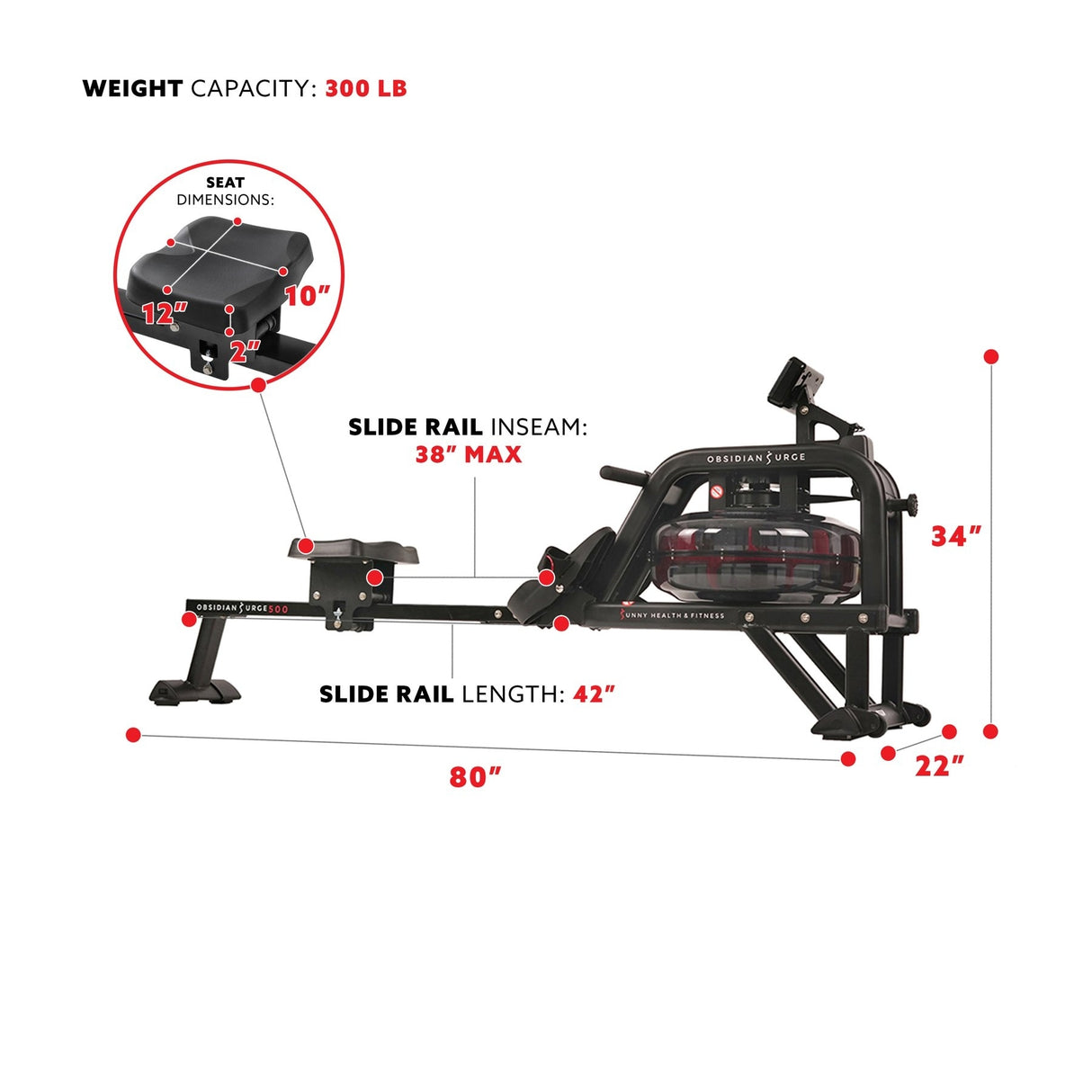 Sunny Health Fitness Obsidian Surge Water Rowing Machine -SF-RW5713