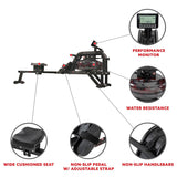 Sunny Health Fitness Obsidian Surge Water Rowing Machine -SF-RW5713