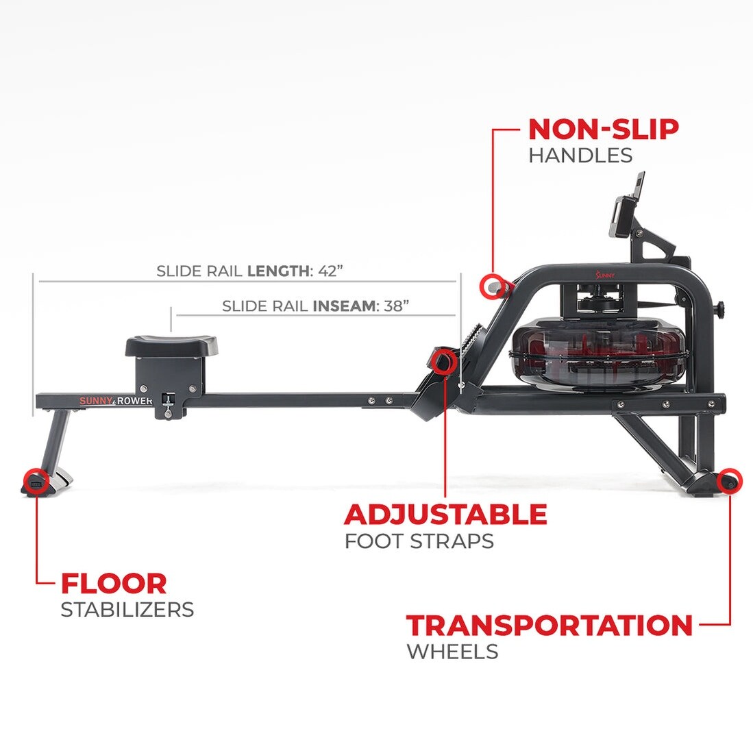 Sunny Health Fitness Smart Obsidian Surge Water Rower - SF-RW5713SMART