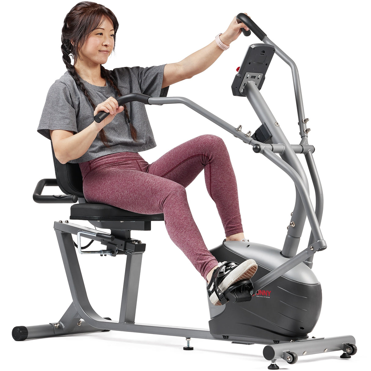 Sunny Health & Fitness Compact Performance Recumbent Bike with Dual Motion Arm Exercisers Exclusive SunnyFit® App