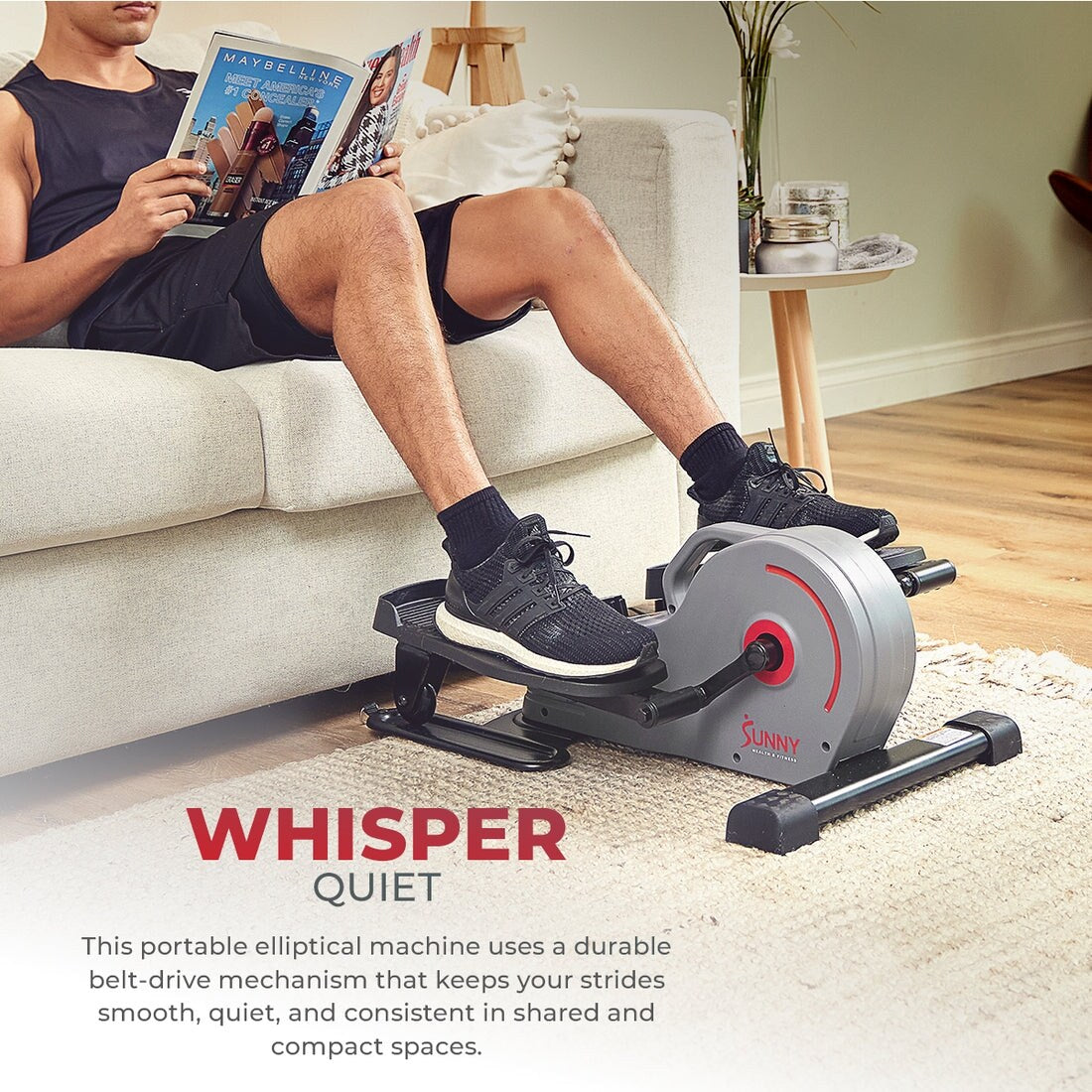 Sunny Health & Fitness Portable Stand Up Elliptical with Resistance Bands - SF-E320051