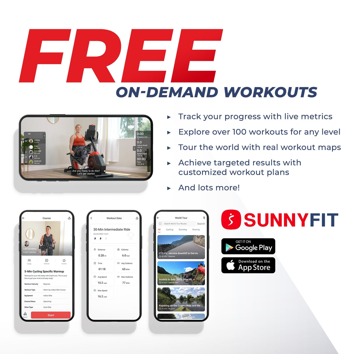 Sunny Health Fitness Premium Indoor Cycle Bike w/ SunnyFit® App