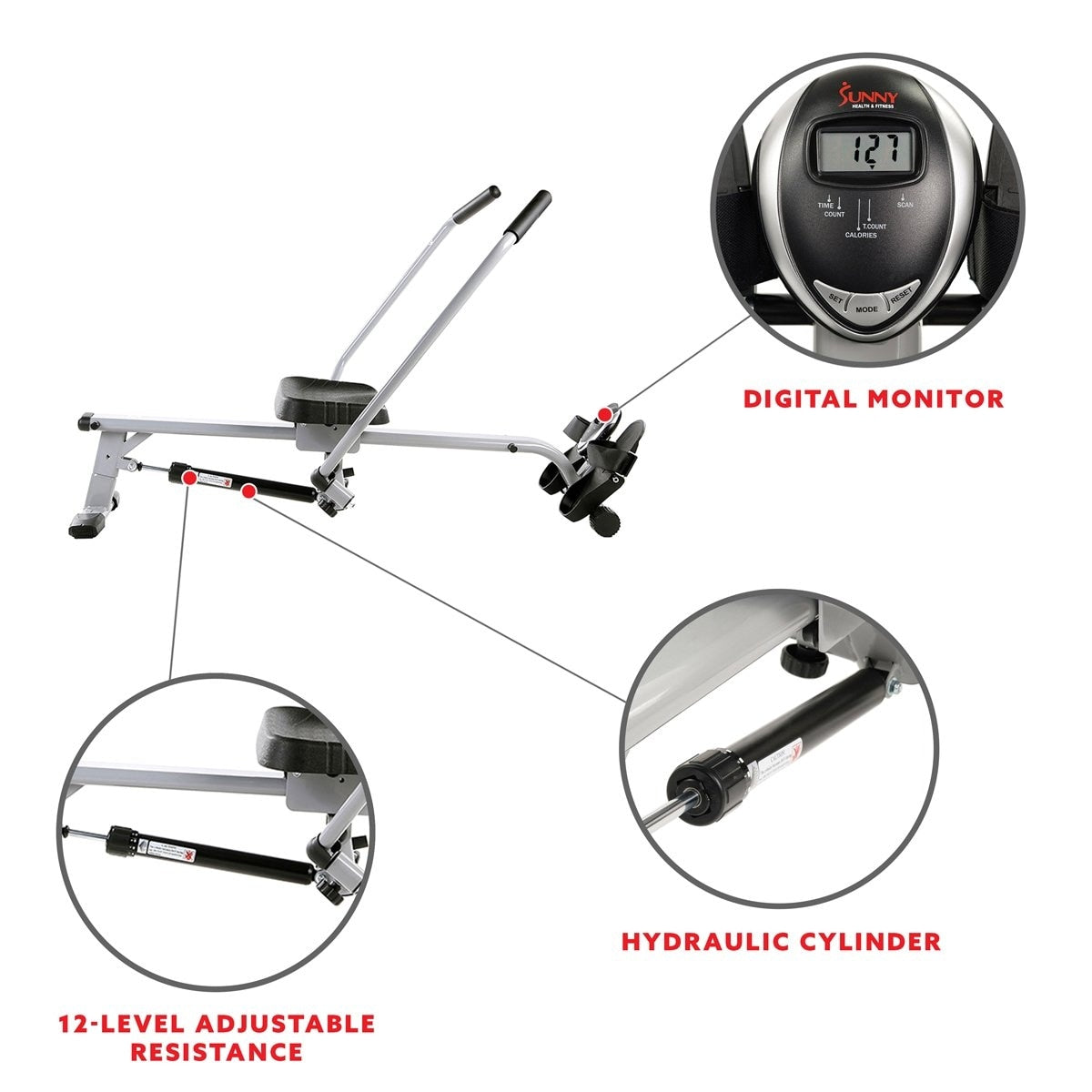 Sunny Health & Fitness SF-RW5639 Full Motion Rowing Machine Rower
