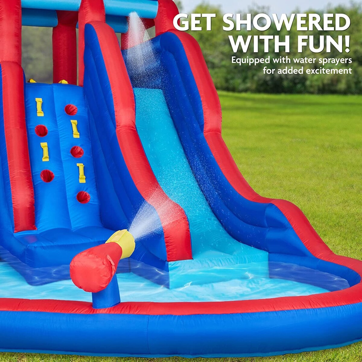 Sunny & Fun Double Dip Inflatable Water Slide Park & Blow up Pool with Air Pump - Blue