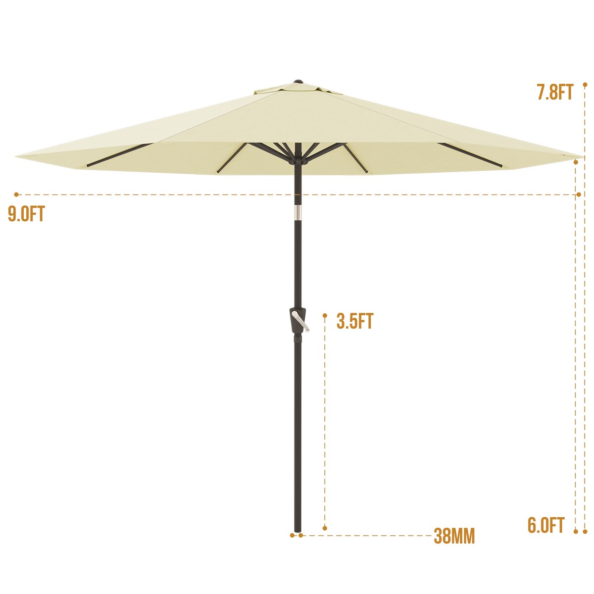 Sunnyglade 9' Patio Umbrella Outdoor Table Umbrella with 8 Sturdy Ribs